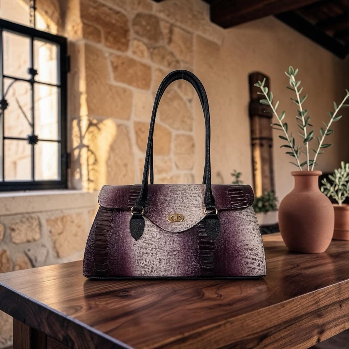 Bolsa de piel con textura y acabado degradado