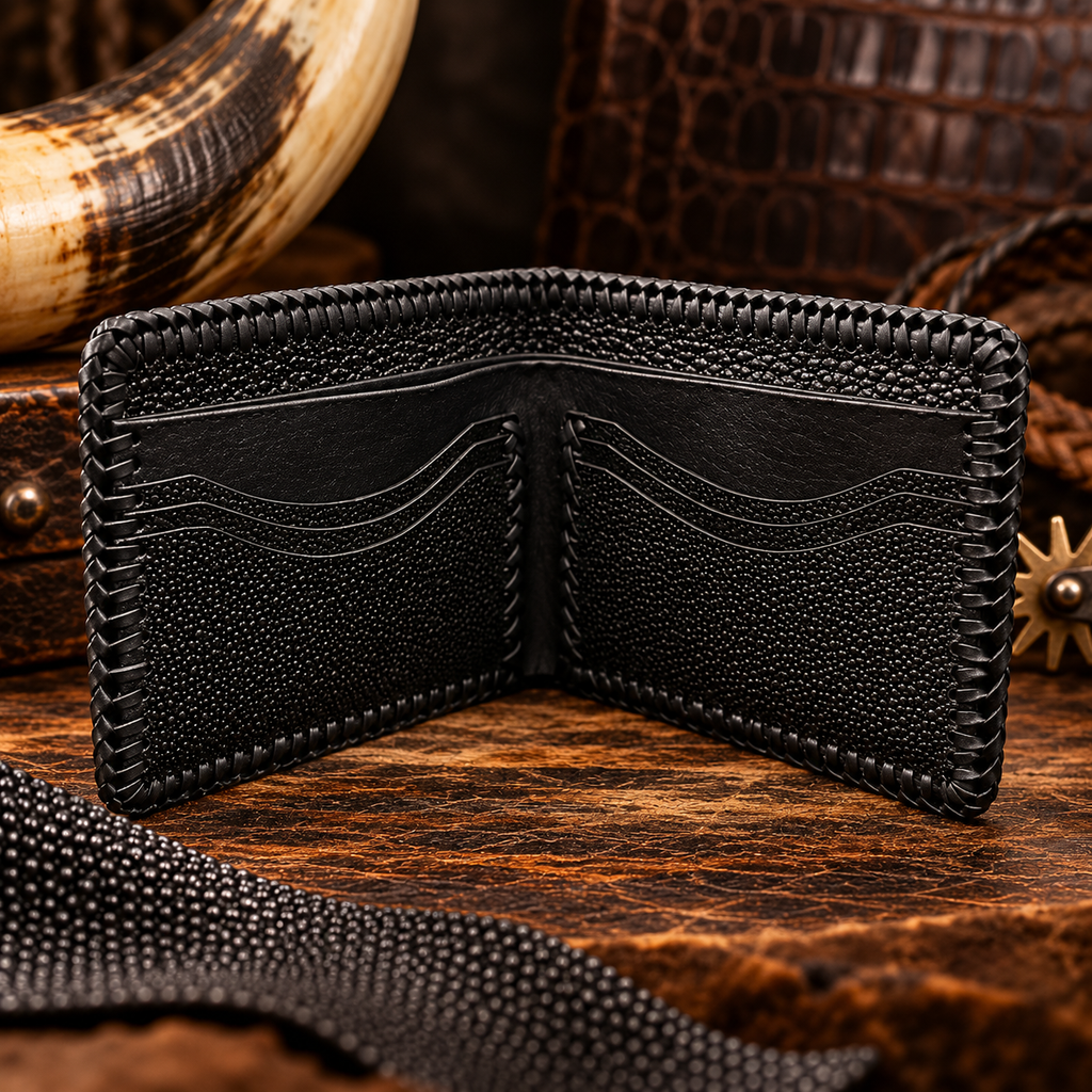 🖤 CARTERA EXÓTICA DE PIEL DE MANTARRAYA NEGRA – Bitterbo Piel México