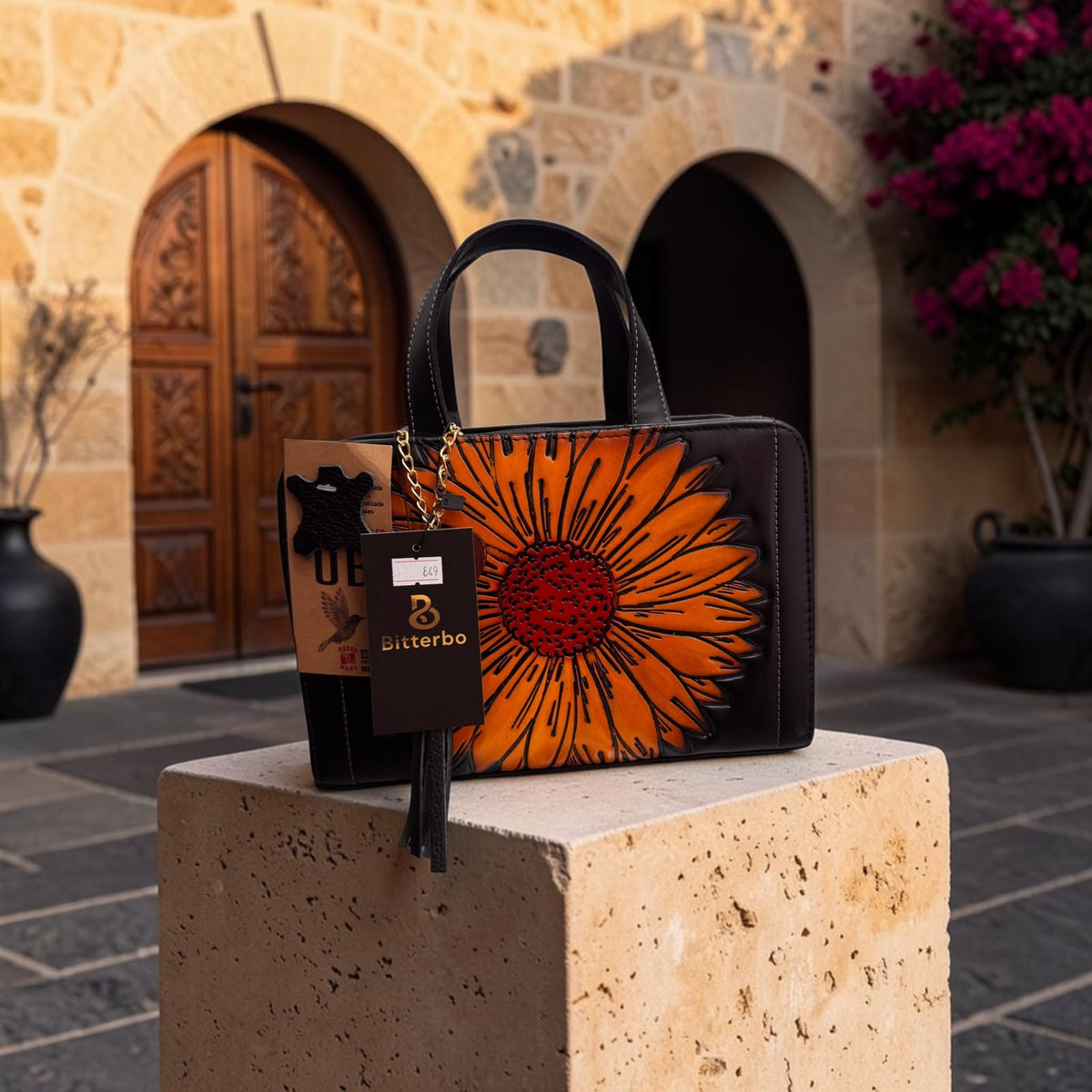 Bolsa artesanal de piel – Girasol