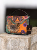 Bolsa artesanal de piel — Girasol y Mariposa