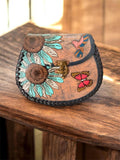 Bolsa artesanal de piel — Girasoles, Colibrí y Mariposa