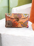 Cartera artesanal de piel — Girasol, Colibrí y Mariposa
